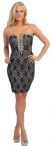 Bejeweled Bust Strapless Short Prom Party Dress In Lace in Black